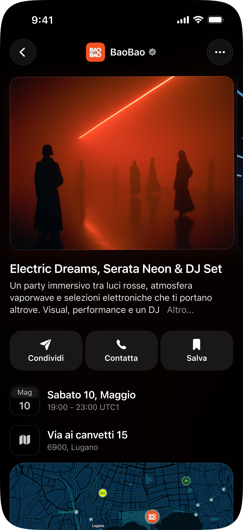 Schermata Outzone con dettaglio evento